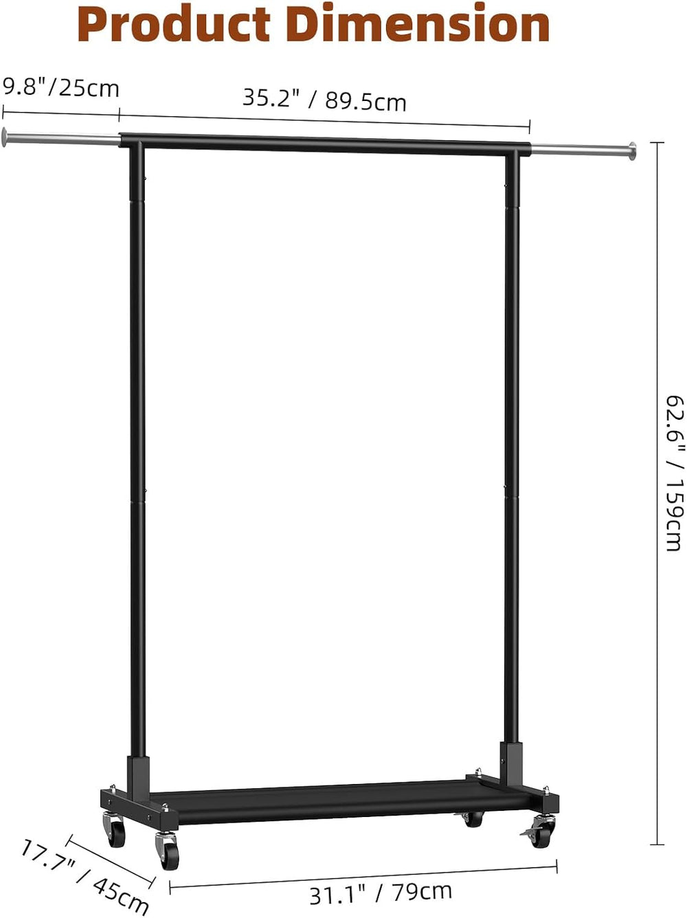 Luxspire 350LBS Heavy Duty Clothes Rack Black Rolling Garment Rack, Black