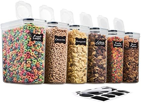 6 Pack Airtight Cereal Food Storage Container - BPA Free Plastic Kitchen and ...