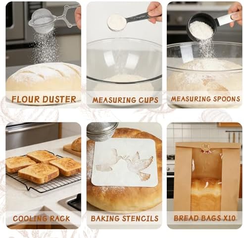 52 Pcs Sourdough Starter Kit with 9" Round & 10" Oval Bread Pro...