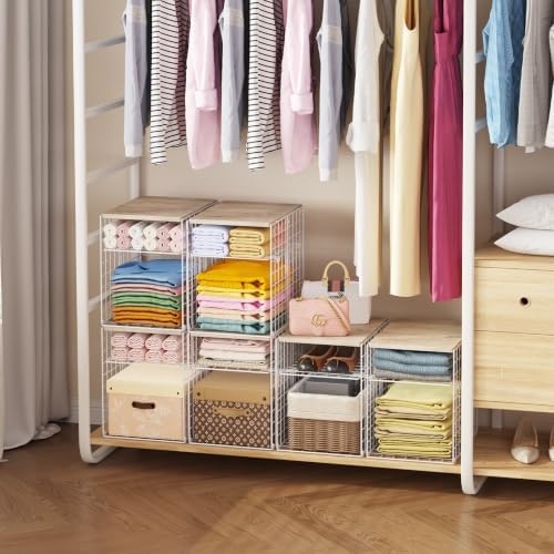 Hencawima 2 Pack Stackable Closet Storage Bins with Removable Divider, Wire S...