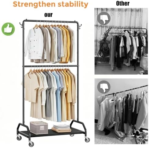 Wiracks Clothes Rack Double Hanging Clothes Rack Clothing Rack Garment Rack 1...