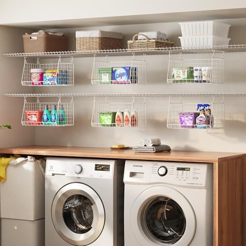 3-Tier Hanging Laundry Basket Organizer:Foldable Wire Shelf Laundry Room Orga...