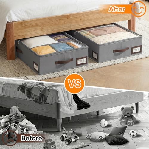 OIAHOMY 2 Pack 53L Under Bed Storage with Adjustable Dividers, 6" Low Pr...