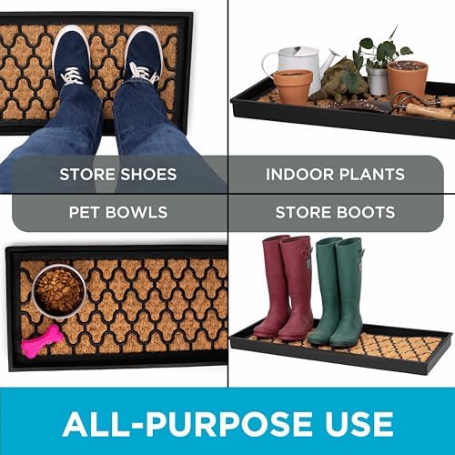 Rubber Boot & Shoe Tray | Coir Insert | 34" x 14" | Waterproof ...