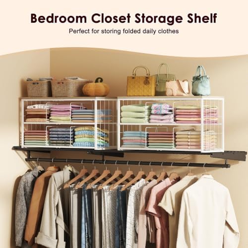 Wood‑Top Closet Clothes Organizers and Storage Shelf with Adjustable Dividers...