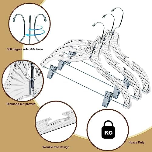 Quality Clear Plastic Skirt Hangers - 24 Pack Crystal Cut Pants Dress Durable...
