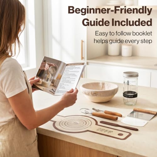 EDELHAUS Sourdough Starter Kit with Round Banneton Proofing Basket