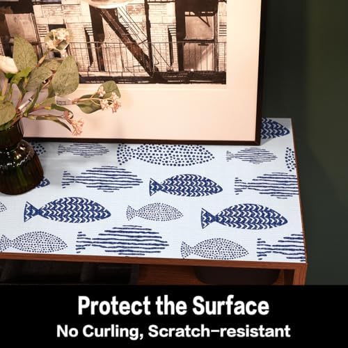 Blue Fish Drawer Shelf Liner for Kitchen Cabinets 15.7IN x 16.4FT