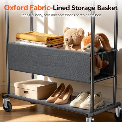 Heavy Duty Rolling Clothing Rack, Double Rod Clothing Storage Organizer