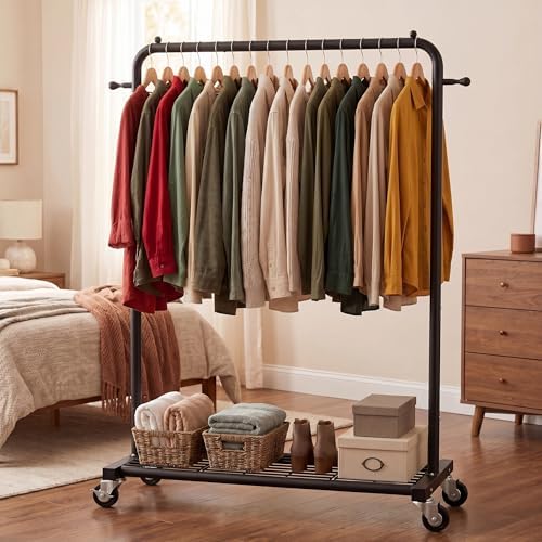 Sywhitta Metal Clothing Rack on Wheels with Mesh Shelf, for Clothes,Black