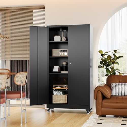 Fesbos Metal Rolling Storage Cabinet-74.6” Tall Steel File Cabinets with Whee...