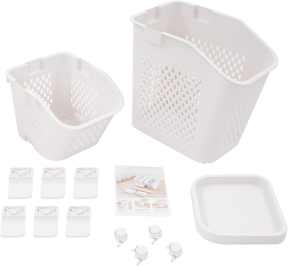 2-Tier Plastic Laundry Hamper Sorter with Wheels,Tiered Laundry Basket Organi...