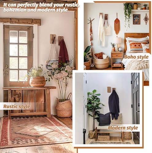 Wood Wall Hooks for Bathroom: 4Pack Foldable Rustic Decor Hangers