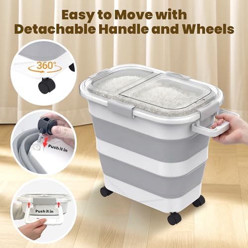 HOYTAMDA 25-35Lbs Rice Container,Collapsible Food Storage Container Wheels