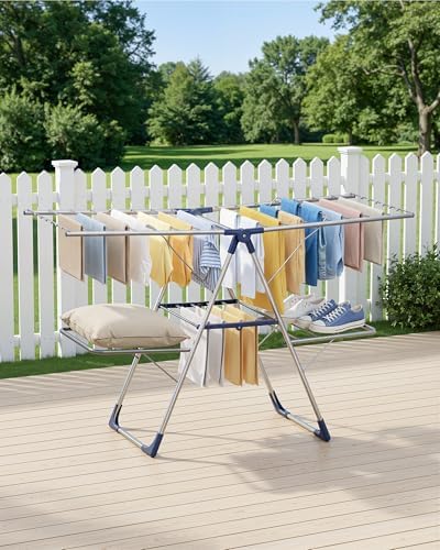 Sakugi Clothes Drying Rack, Foldable 2-Level with 55.5" Adjustable Wings