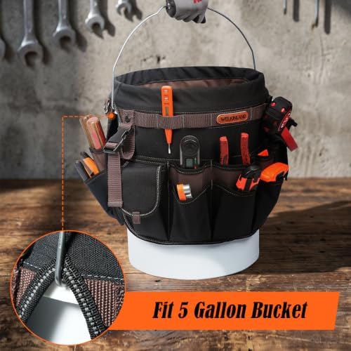 WELKINLAND 47-Pocket 5 Gallon Bucket Organizer, Grid-Ripstop Tool Bucket