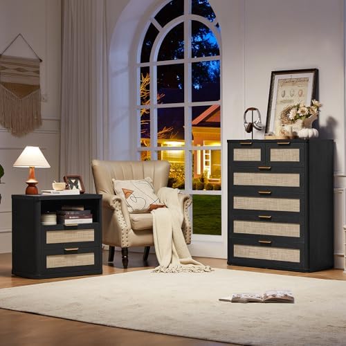 LEYAOYAO Rattan Dresser for Bedroom, 41" Tall Chest of Drawers