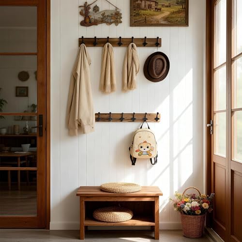 WEBI Rustic Coat Rack Wall Mount,30" Long 7 Cast Iron Coat Hooks Wall Mo...