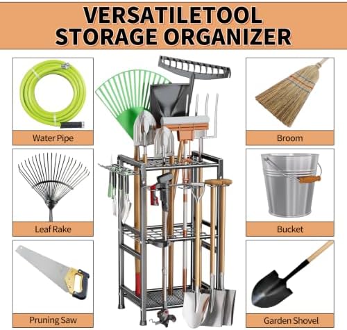 Garden Tool Organizer Rack, Metal Garden Tool Storage Holder with 35 Tool Slo...