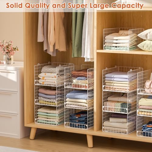 5-Tier Stackable Closet Storage Shelves, Closet Organizers and Storage Basket...