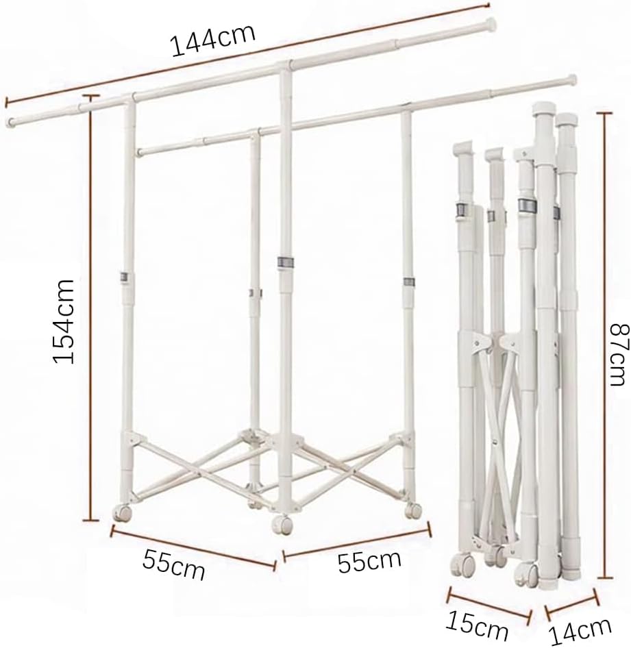 Clothes Rack Double Rods, Foldable Laundry Rack for Air Drying Clothing, Ward...
