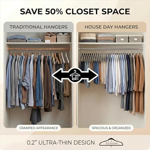 HOUSE DAY Black Plastic Hangers 60 Pack, Ultra-Thin Heavy Duty Non-Velvet
