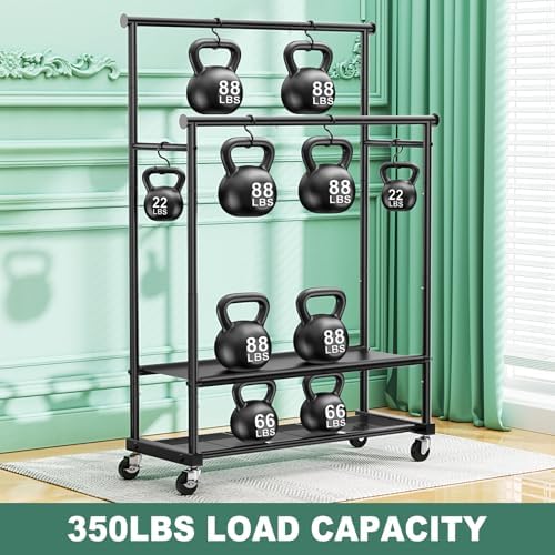 Double Rods Clothes Rack for Hanging Clothes, Heavy Duty Rolling Clothing Rac...