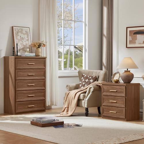 RWYHG Dresser Set for Bedroom with 5 Drawers 45" Tall with Gold Handle