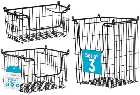 BIRDROCK HOME 3pc Stackable Wire Storage Bins - Fruit Vegetable Organizer - M...
