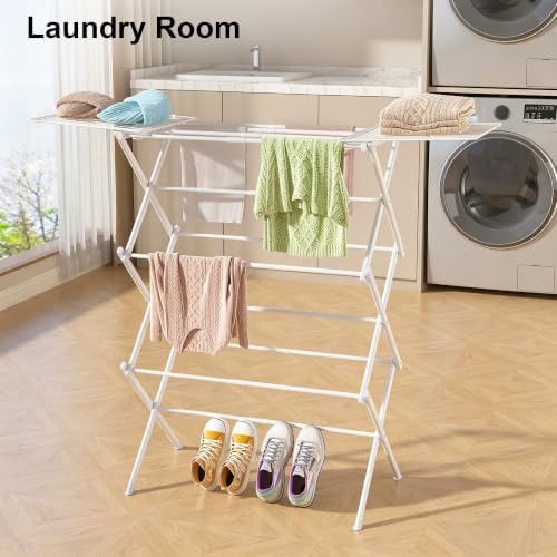 BUKFEN Expandable Clothes Drying Rack with Hook Bar, 3-Tier, Camping