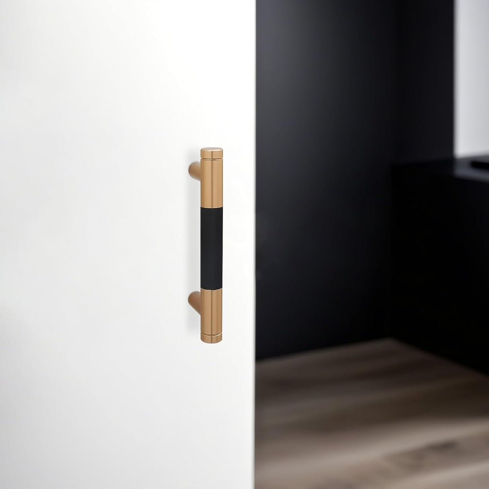 10 Pack Matte Black and Champagne Bronze Cabinet Pulls knurled 3 Inch Hole Ce...