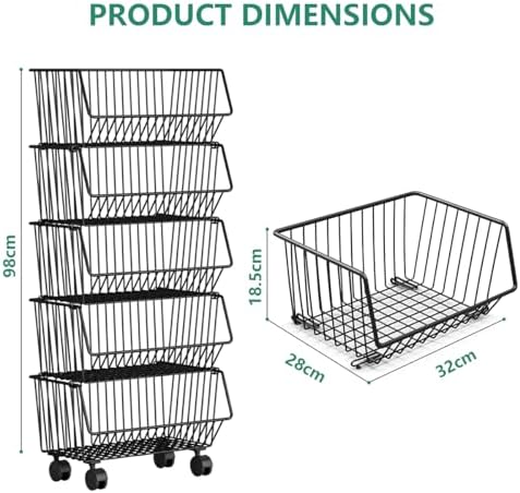 Wire Baskets Organization with Rollers for Kitchen and Home Storage, Vegetabl...