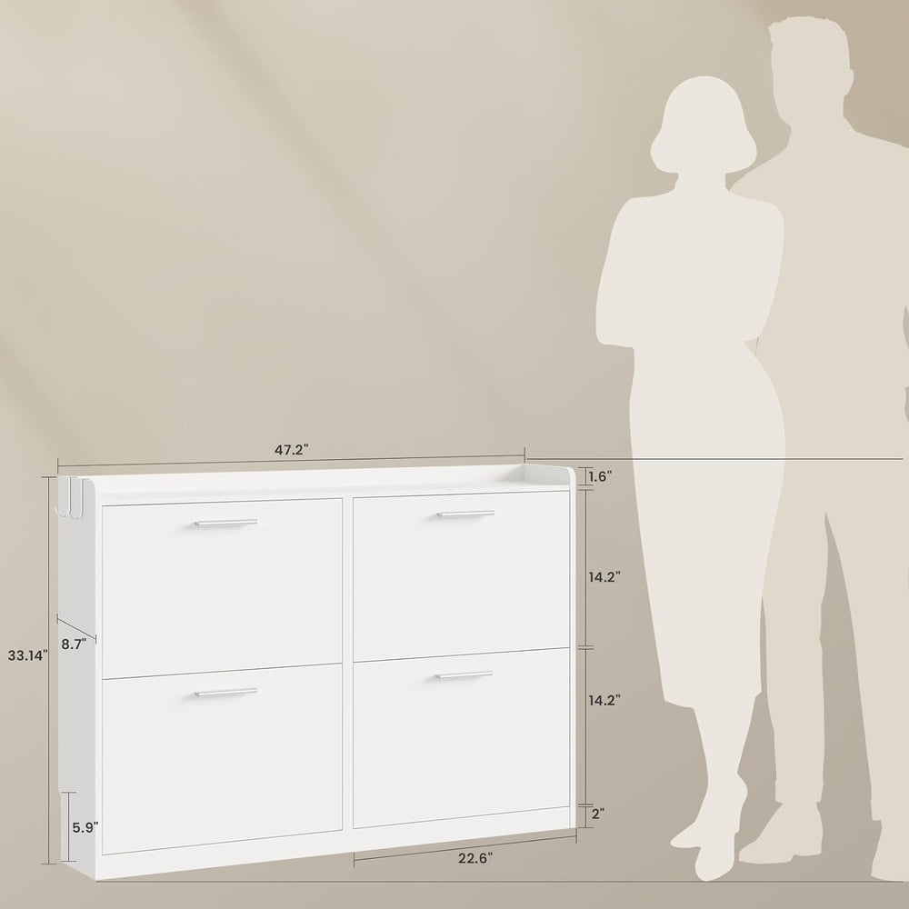 Modern Shoe Cabinet Organizer with 4 Flip Drawers, 47.2" W White