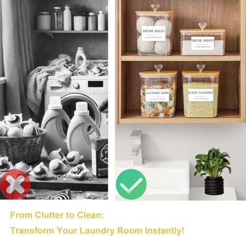 4 Pack Clear Laundry Pods Container & Dryer Sheet Holder Set with Lid, La...