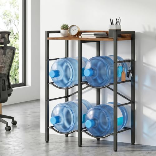 HOOBRO 5 Gallon Water Jug Holder 4 Bottles, Water Jug Rack, 2 Tier Water Bott...