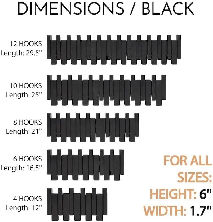 Beech Piano Key Coat Rack with 8 Flip Hooks, Black