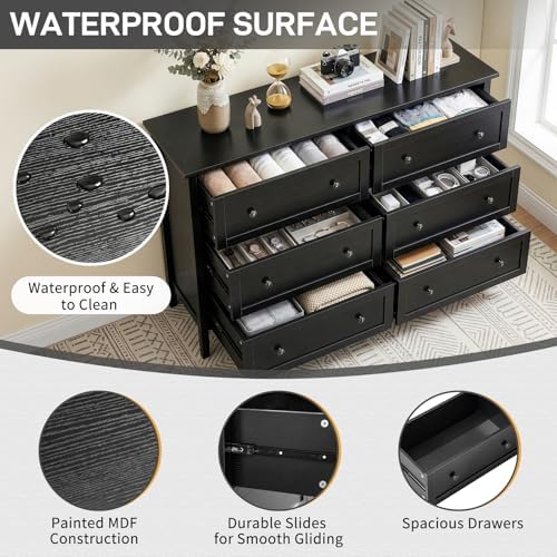 Karl home Black Farmhouse 6 Drawers Tall Dresser, Bedroom Storage Chest