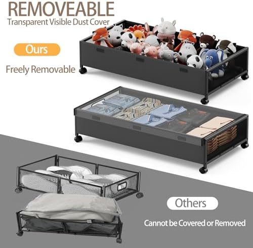 KITHELP Under Bed Storage with Wheels,2 Pack Under Bed Shoe Storage, Under th...