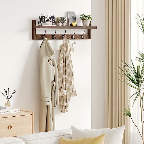 AMBIRD 28.9 Inch Length Shelf with Hooks Entryway Coat Rack Wall Mount Wood C...