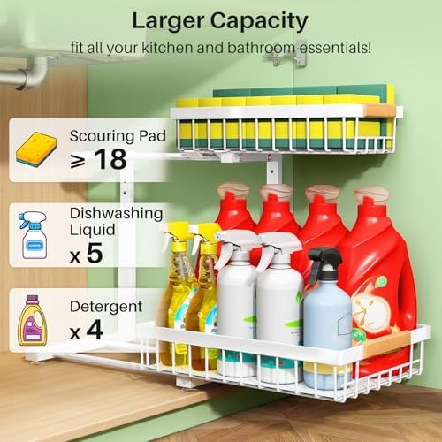 Kitstorack Under Sink Organizer, 2 Tier Under the Sink Storage, Slide out Pul...