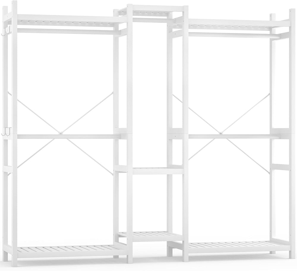 Homykic Bamboo Clothing Rack with Shelves, 70” Wide Closet System, 78.8”H
