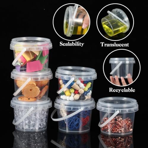 Maxcheck 500 Pcs 10oz Plastic Bucket with Lids and Handles Bulk, Clear