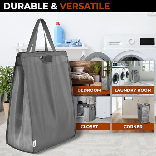ALCOVA 2 Pack Hanging Laundry Hamper, 59L Over the Door Laundry Bag, Grey