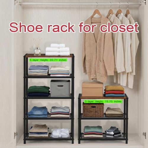 5 Tier Narrow Shoe Rack with Wood Top, Metal Shoe Organizer