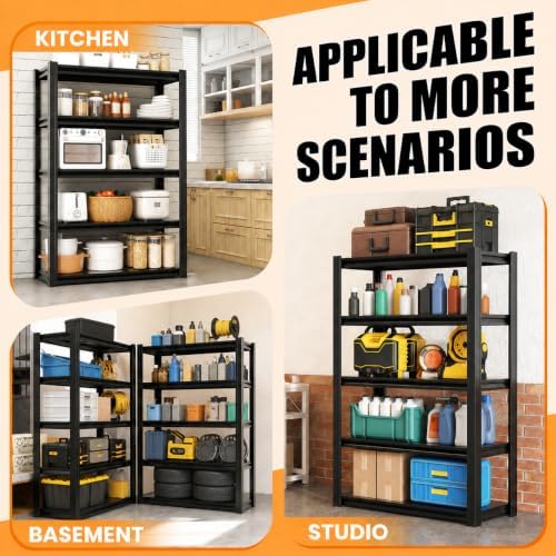 62" H Garage Shelving, Heavy Duty Storage Shelves, Garage Storage Shelve...