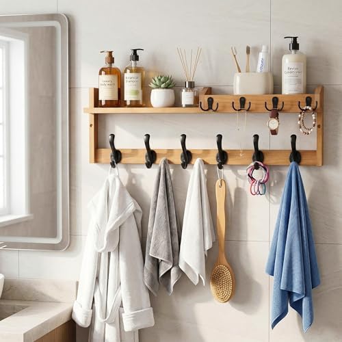 27.5" Wall Mount Coat Rack with Shelf, Key Holder & Mail Organizer, ...