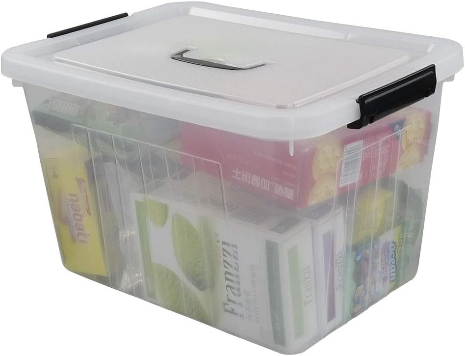 25 Quart Clear Latching Tote, Plastic Storage Bin, Pack of 4
