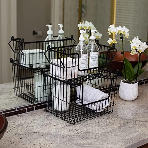 BIRDROCK HOME 3pc Stackable Wire Storage Bins - Fruit Vegetable Organizer - M...