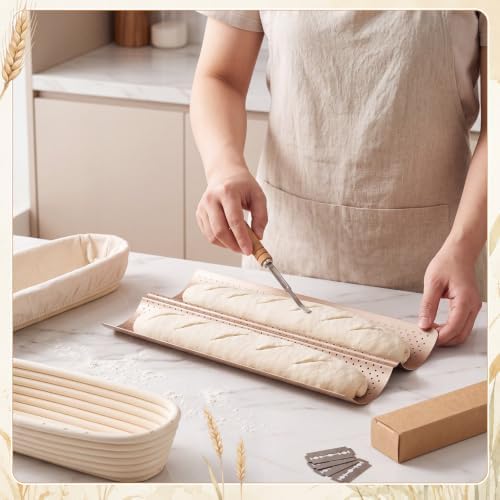 2 Pack 15 Inch Baguette Proofing Basket Set with Liners and Pan