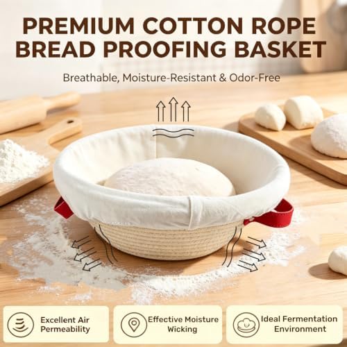 4 Pack Cotton Rope Sourdough Proofing Basket Set with Liners Covers Handles